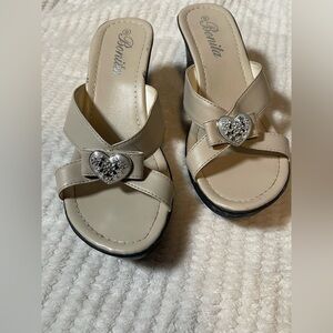 Beige Heels with Silver Heart Accent